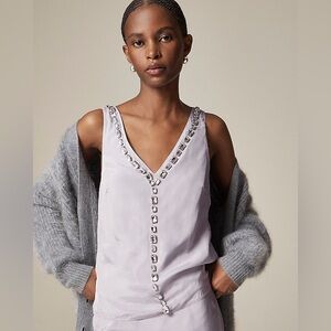 J. Crew. Collection. NWT. Embellished Crystal Misty Grey Top. Large.